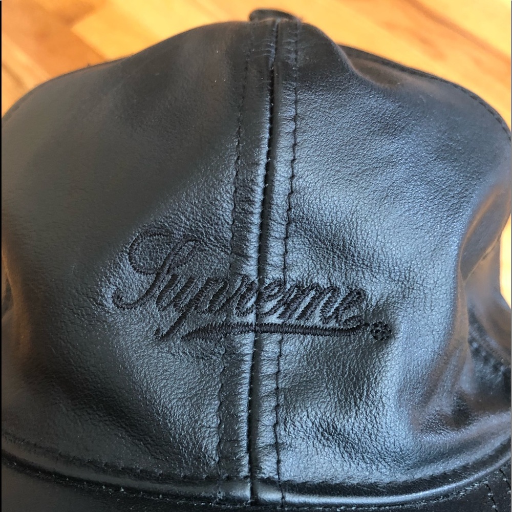 Supreme Leather Script 6-Panel Hat - image 1